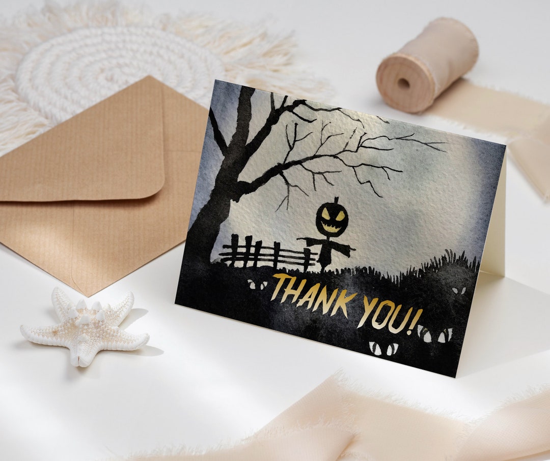 Thank You Card Halloween Printable Tag, Spooky Costume Party Gift Tags ...