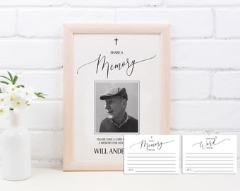 Minimalistic Funeral Share a Memory Sign and Cards Template, Editable Memorial Printable Personalized Corjl Instant Download Try Before AA4