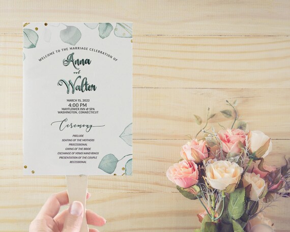 Editable Wedding Program Fan Template Ceremony Printable DIY - Etsy