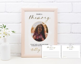 Minimalistic Funeral Share a Memory Sign and Cards Template, Editable Memorial Printable Personalized Corjl Instant Download AA9