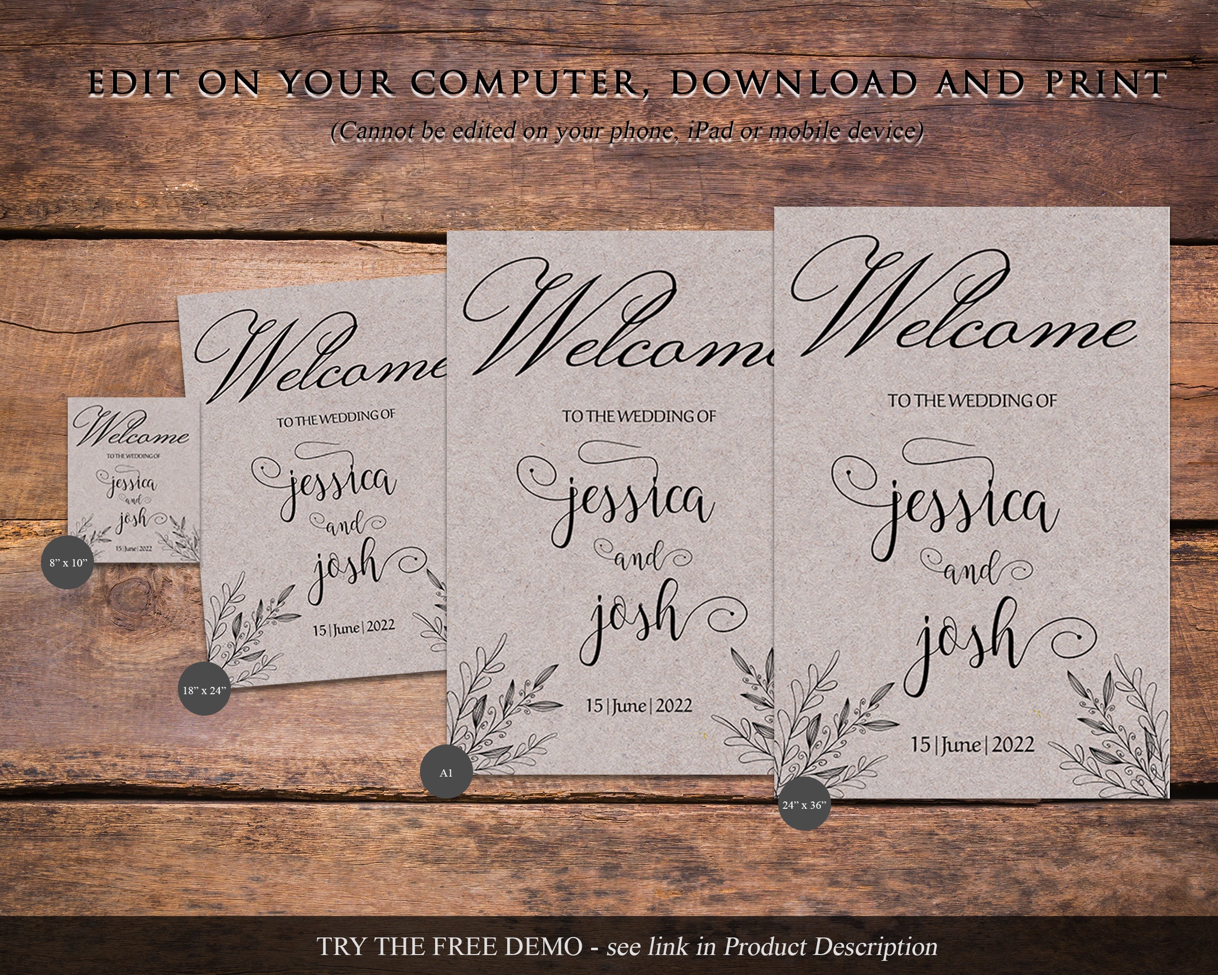 Wedding Welcome Sign Editable Template Printable Personalized Rustic ...