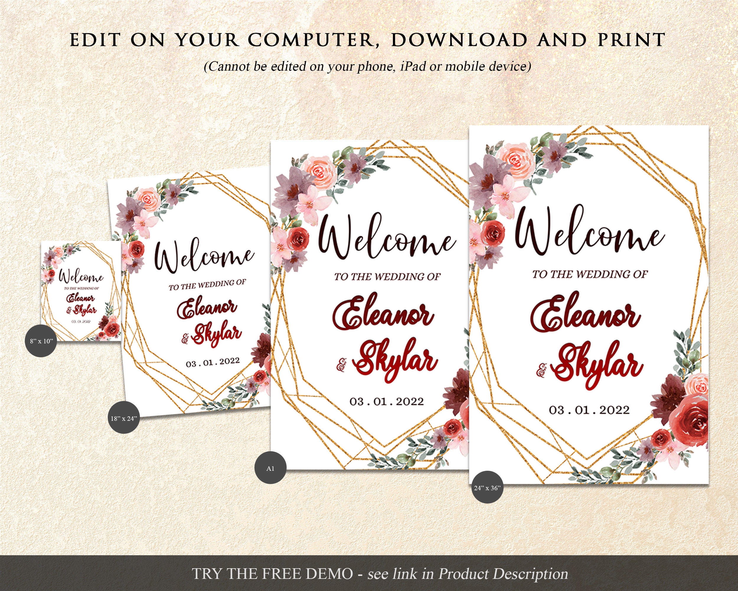 Wedding Welcome Sign Editable Template Printable Personalized ...