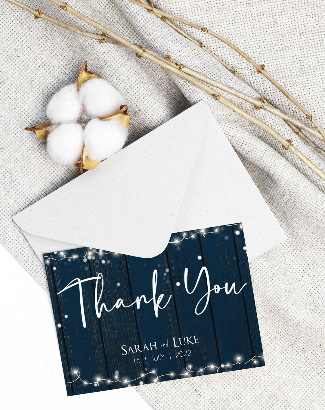 Wedding Thank You Card Template Navy Blue Rustic Thank You Note ...