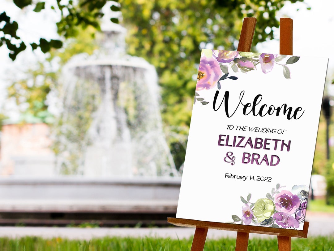 Editable Purple Wedding Welcome Sign Template Printable Personalized ...