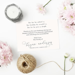 Editable Funeral Thank You Card Burgundy Floral, Sympathy Acknowledgement Cards Template Printable Memorial Card Try Before U Buy AB4