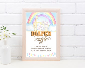 Safari Diaper Raffle Sign, Animals Baby Shower or Birthday Games Sign Printable Template Instant Digital Download AC2