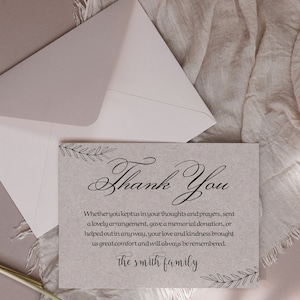 Rustic Floral Editable Funeral Thank You, Sympathy Acknowledgement Cards Template Printable Memorial Card Try Before U Buy AB1
