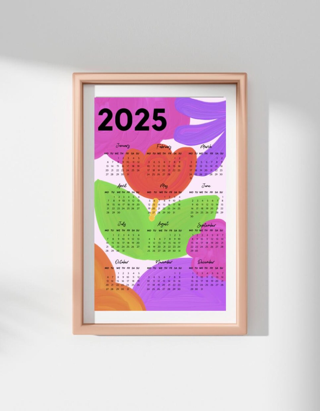 2025 Printable Calendar Wall Poster Floral Fields Artwork - Etsy