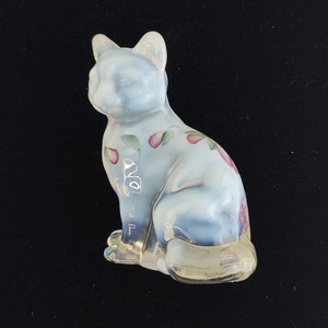 Fenton Glass Cat - White Opalescent - Hand Painted - signed - free shipping