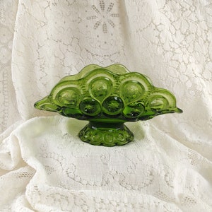 L.E. Smith Footed Dish - Green Moon and Stars - Banana Dish - Folded Dish