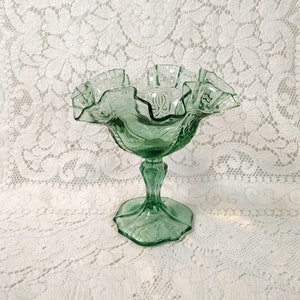 Fenton Glass Sea Mist Green Empress Pattern Ruffled Compote