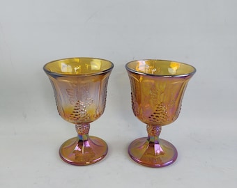 Indiana Glass - Carnival Glass - Harvest Grape - Footed Glass