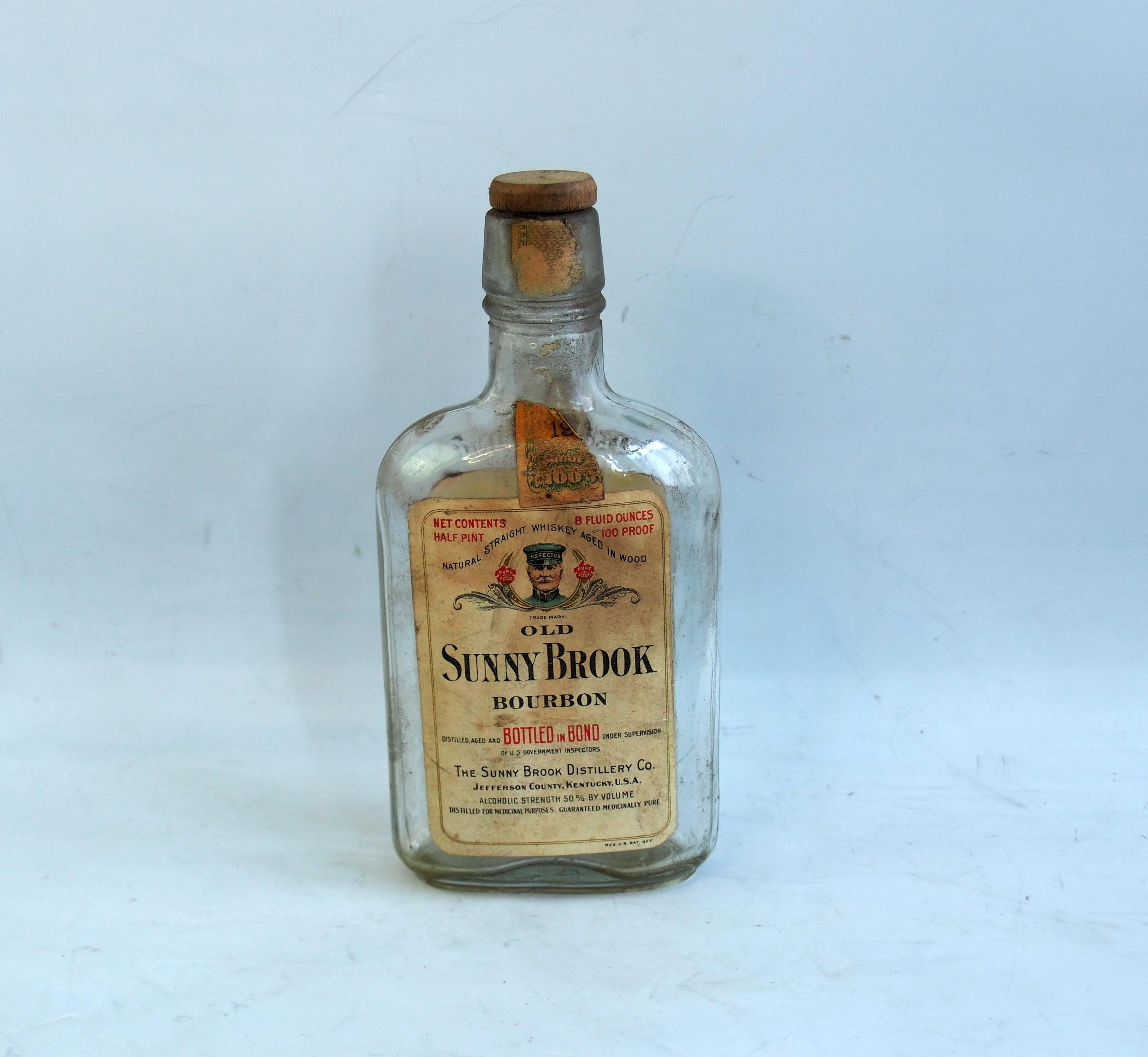 Old Sunny Brook Bourbon Half Pint - Label - Cork - Depression Era