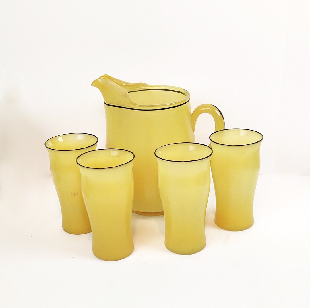 Art Deco - Pre Depression - Yellow Pitcher With Glasses - Circa 1920's ...