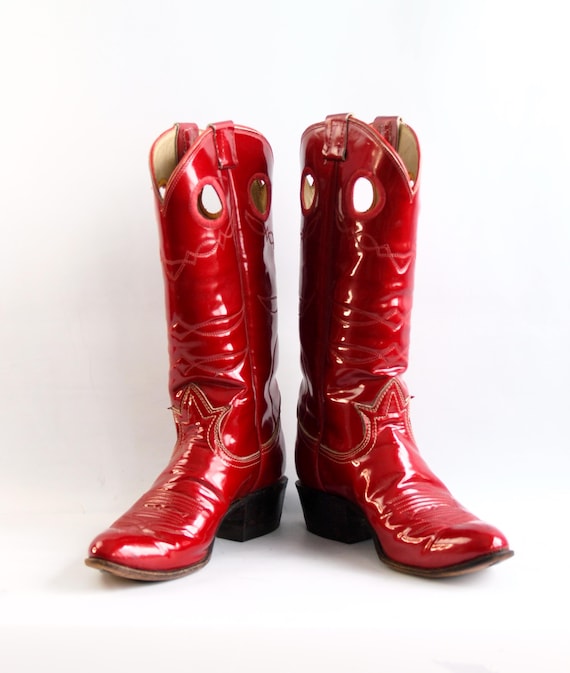 Tony Lama, Tony Lama Re Patent Leather Womans Boots - Vintage 1950's - Free Shipping