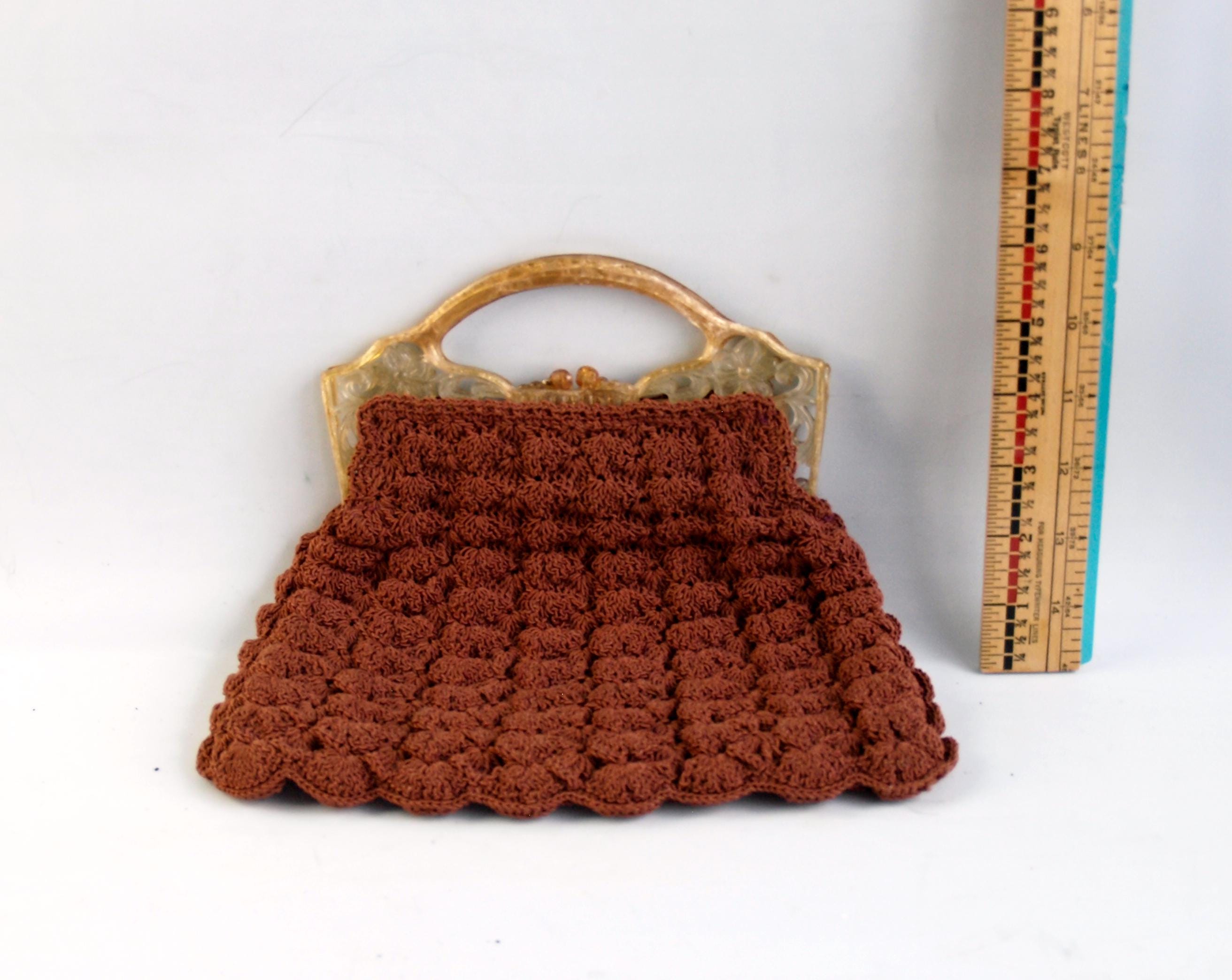 Ladies Purse - Popcorn Crochet - Celluloid handle - Free Shipping
