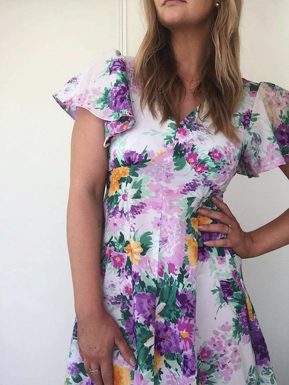vintage floral flutter sleeve dress