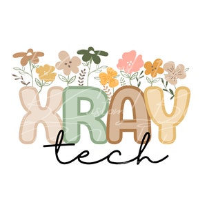 Könnte beinhalten: Ein florales Design mit dem Wort "XRAY TECH" in bunten Buchstaben. Die Buchstaben sind braun umrandet und mit verschiedenen Grüntönen, Braun- und Gelbtönen gefüllt.
