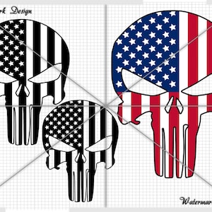 Amerykańska flaga w złym stanie z Punisherem, Punisher SVG, sylwetka Punishera, Punisher czaszka SVG, Punisher wektor, Sparta SVG
