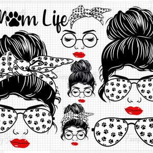 Chien maman svg, amoureux des chiens svg, empreinte de patte svg, patte de chien svg, chien maman png, patte svg, maman chien svg, chignon en désordre svg Design pour téléchargement numérique - MLD1B