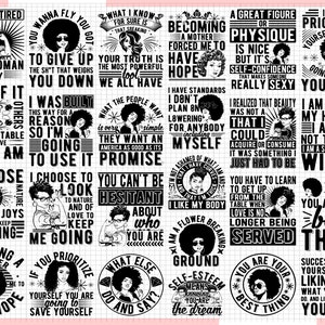 May include: A black and white digital download of 12 inspirational quotes for women. The quotes are in a bold, graphic style with a black background and white text. The quotes include phrases like "Becoming a Mother Forced Me to Have Hope", "You Are Your Best Thing", and "I Choose to Look to Nature and of Love to Keep Me Going".