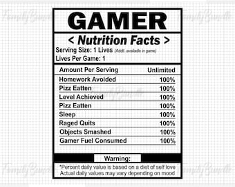 Nutrition facts Svg gamer svg game svg gaming svg Video game svg video gamer SVG Game Nutrition Facts Game Design For Digital Download - NF3