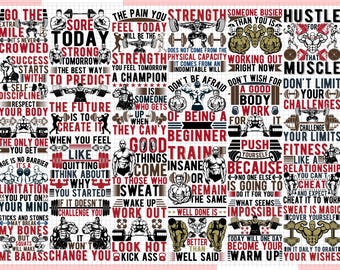 Puede incluir: Un collage de citas motivacionales sobre fitness y culturismo. Las citas están en texto rojo y negro sobre un fondo blanco. Algunas de las citas incluyen "Recorre la milla extra", "Dolor hoy, fuerte mañana", "El dolor que sientes hoy será la fuerza que sientas mañana", "No tengas miedo de ser un principiante", "Las cosas buenas les llegan a los que sudan", "Despierta, entrena", "Luce caliente, patea traseros", "Desafía tus límites", "Fitness como una relación", "El sudor es magia, cúbrete", "Hoy será un día tu calentamiento".