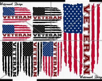 Veteran Distressed Flag VETERAN Design For Digital Download - R2