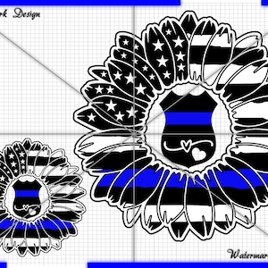 Sunflower Sunflower with police badge Thin Blue Matter, thin blue matter, back the blue, 4th july, forth july, patriotic, us flag svg police