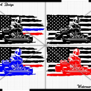 samochody wyścigowe Go Kart Flaga Zniszczone - Wektor Clip Art Wytnij Plik-Komercyjny/Osobisty Do Użytku Cricut, Cameo, Sylwetka