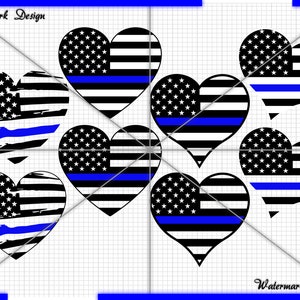 Bandera de Estados Unidos en forma de corazón, socorro policial, materia azul fina, materia azul fina, de vuelta al azul, 4 de julio, cuatro de julio, svg patriótico, svg de bandera de Estados Unidos, policía