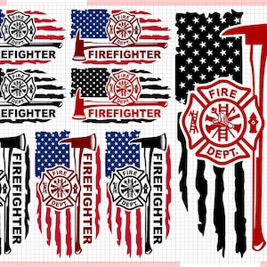 Fire Fighter Distressed Flag Logo Fire Fighter Background Axe Font Firefighter Design For Digital Download - FF4