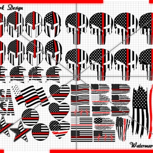 Puede incluir: Un conjunto de 20 diseños digitales que presentan la bandera estadounidense en varios estilos. Los diseños incluyen un casco espartano, una calavera, un corazón, una estrella y un texto de EE. UU. Los diseños son perfectos para crear manualidades patrióticas, ropa y decoración del hogar.