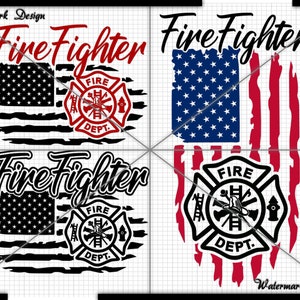 Fire Fighter Distressed Flag Logo Fire Fighter and Font Firefighter Design For Digital Download - FF1