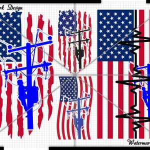 LineMan Flag Distressted - Vector Clip Art Cut File-Commercial/Personal Use for Cricut,Cameo,Silhouette