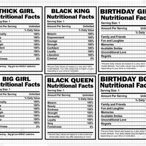Nutritional Facts Big Girl, Think Girl, Birthday Girl, Birthday Boy, Black King, Black Queen Design For Digital Download - NF1