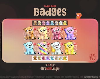 Badges Teddy Bear Twitch Sub Badges Bits for Streamers and Discord Server