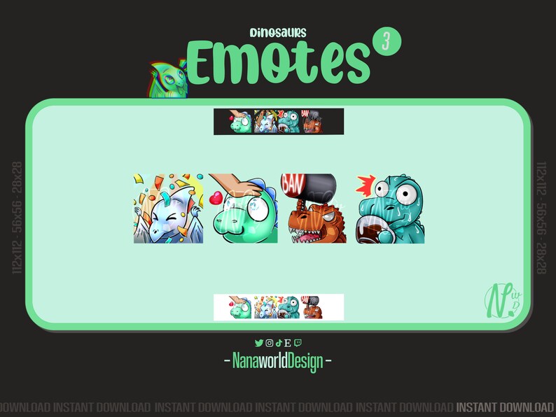 Emotes Dinosaur MEGA pack Twitch Sub Emotes Bits for Streamers and Discord Server image 4