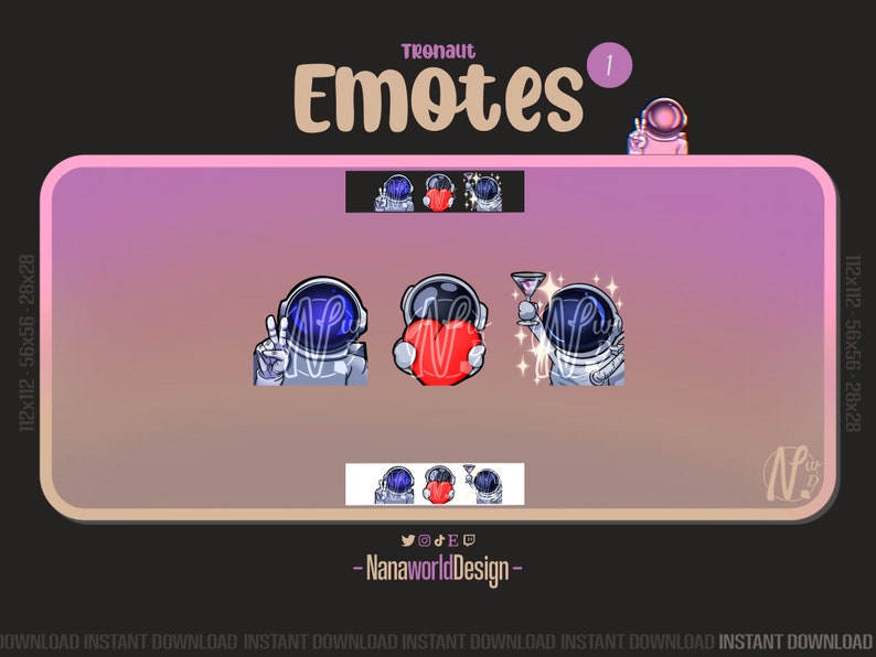 Emotes Astronaut Pack 1/5 Twitch Sub Emotes Bits for Streamers and Discord Server image 1