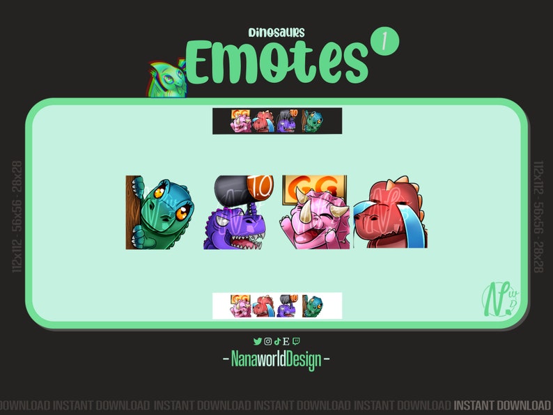 Emotes Dinosaur MEGA pack Twitch Sub Emotes Bits for Streamers and Discord Server image 6