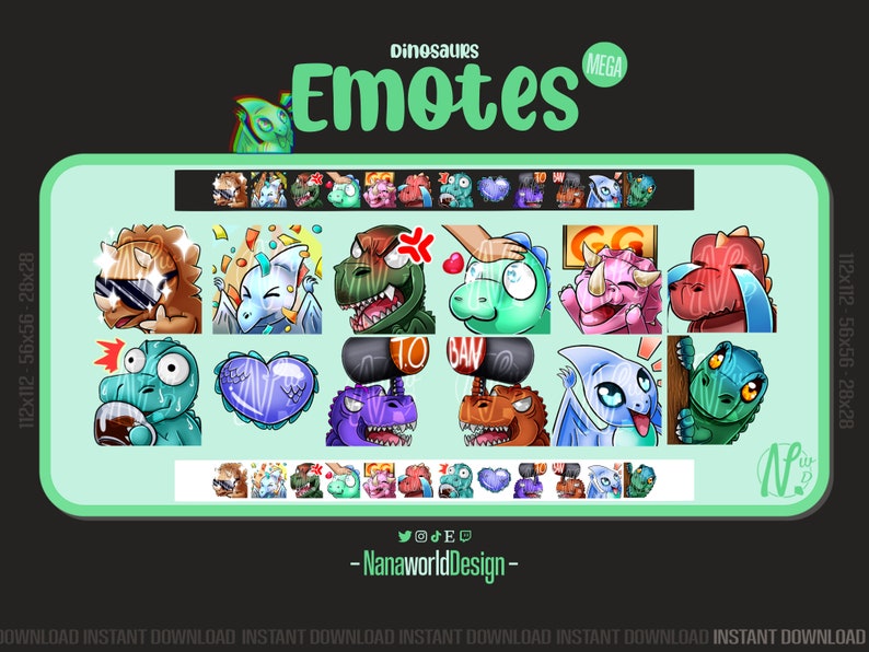 Emotes Dinosaur MEGA pack Twitch Sub Emotes Bits for Streamers and Discord Server image 1