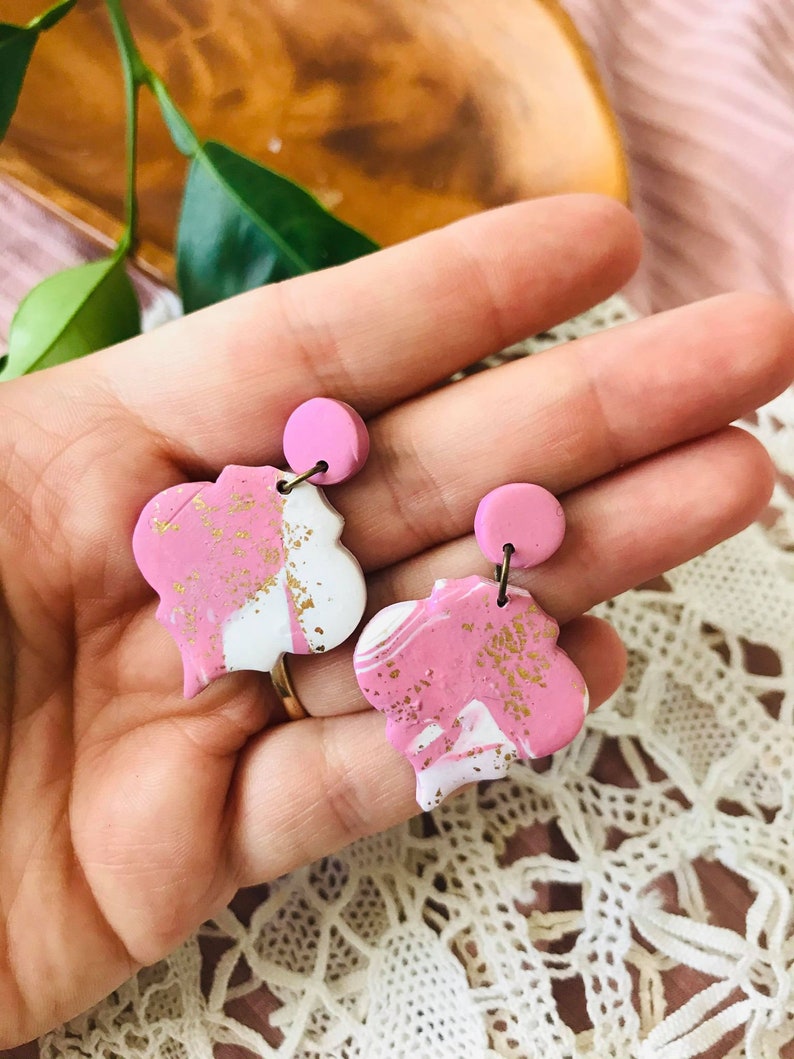 Gold /& Pink Polymer Clay Earrings Gifts For Her Bestfriend Valentine Clay Earrings Drop Earrings Sensitive Earrings Statement Earrings