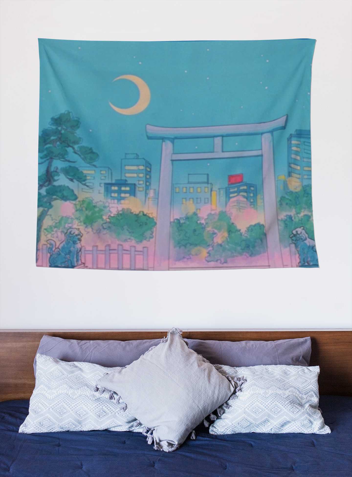 Pastel Anime City Sailor Tapestry Anime Decor Wall Hanging Etsy