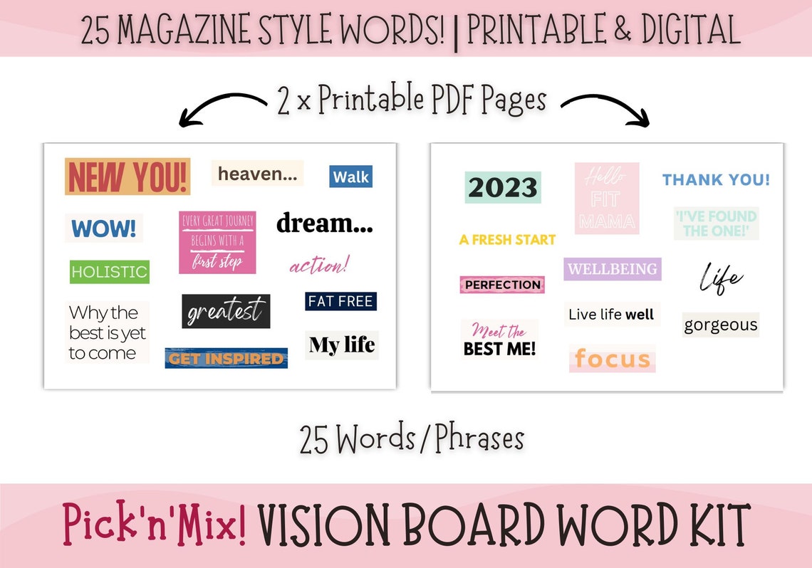 Vision Board Printable Magazine Words Vision Board Digital - Etsy