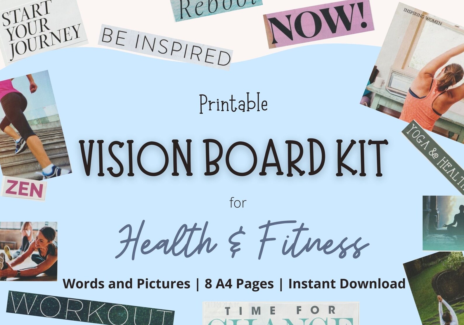 Fitness Printable Vision Board Kit Wellness Inspiration Add Etsy