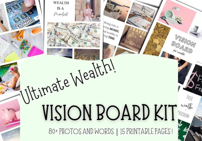 Vision Board Printable For Wealth Vision Board Kit Vision Etsy Hong Kong