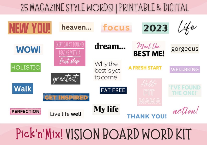 Vision Board Printable Magazine Words Vision Board Digital - Etsy