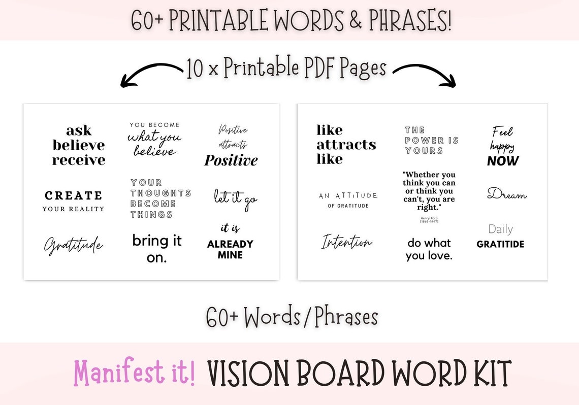 Vision Board Printable Inspirational Quotes & Words Vision - Etsy