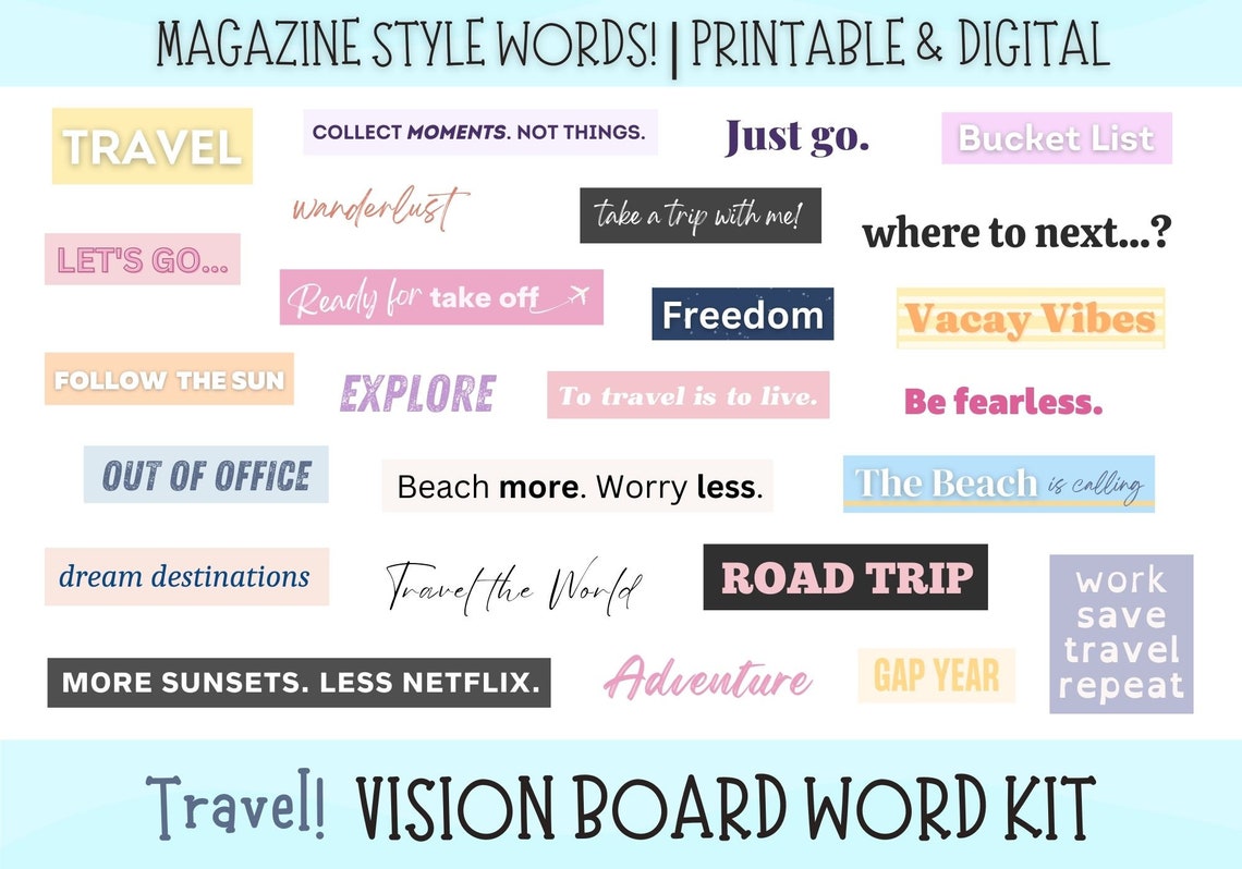 Travel Vision Board Printable Vision Board Digital Travel - Etsy