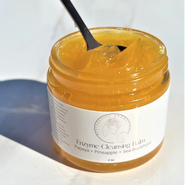 Enzyme Cleansing Oil Balm - Gel to Milk Cleanser - Pineapple + Papaya + Sea Buckthorn - Naturally Exfoliating, Promotes a Vibrant Appearance